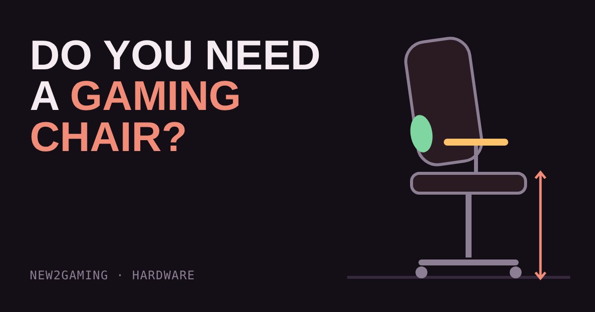 Side view of an office-style gaming chair with a green lumbar cushion, an amber armrest and a height arrow
